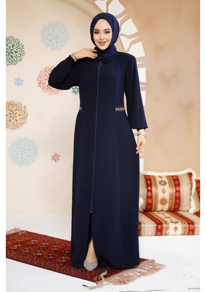Fermuarlı Lacivert Tesettür Abaya 8104L fiyatları