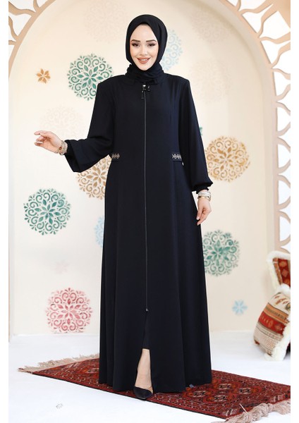 Fermuarlı Lacivert Tesettür Abaya 8104L modelleri