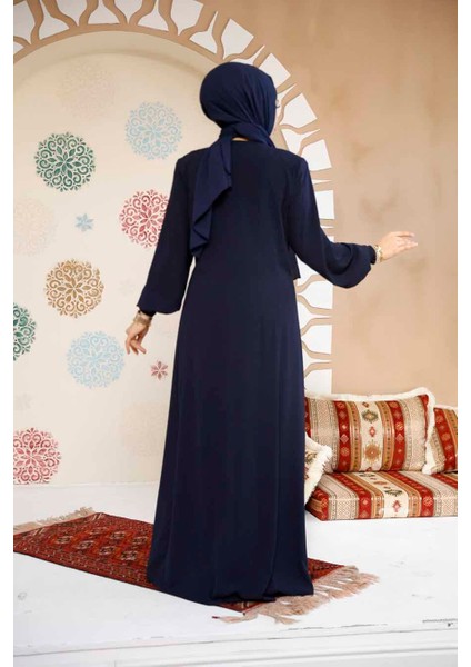 Fermuarlı Lacivert Tesettür Abaya 8104L fırsatları