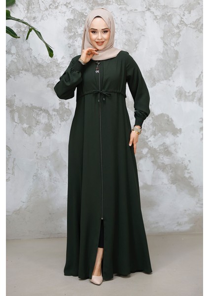 Fermuarlı Koyu Haki Tesettür Abaya 81291KHK fiyatları