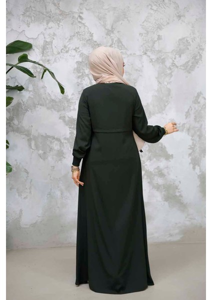Fermuarlı Koyu Haki Tesettür Abaya 81291KHK modelleri