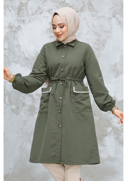 Düğmeli Haki Tesettür Kap 91781HK