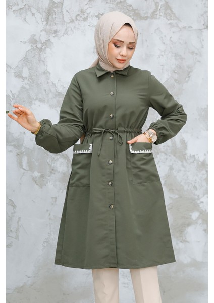 Düğmeli Haki Tesettür Kap 91781HK fiyatları