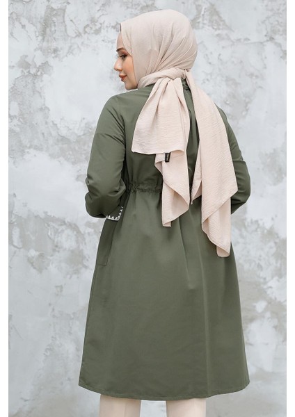 Düğmeli Haki Tesettür Kap 91781HK modelleri