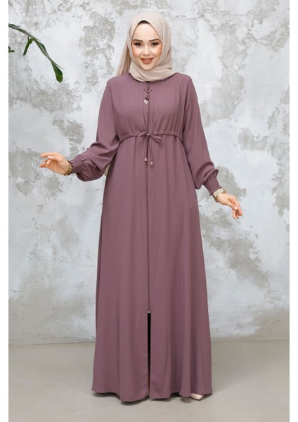 Fermuarlı Gül Kurusu Tesettür Abaya 81291GK fiyatları