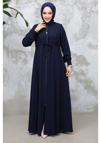Fermuarlı Lacivert Tesettür Abaya 81291L