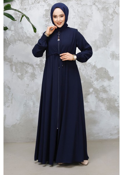 Fermuarlı Lacivert Tesettür Abaya 81291L fiyatları