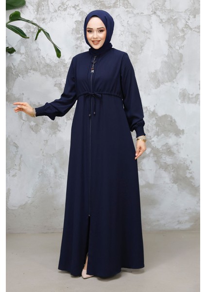 Fermuarlı Lacivert Tesettür Abaya 81291L modelleri