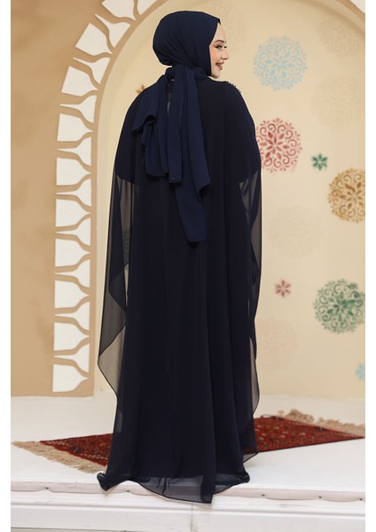 Panço Detaylı Lacivert Tesettür Abaya 25908L