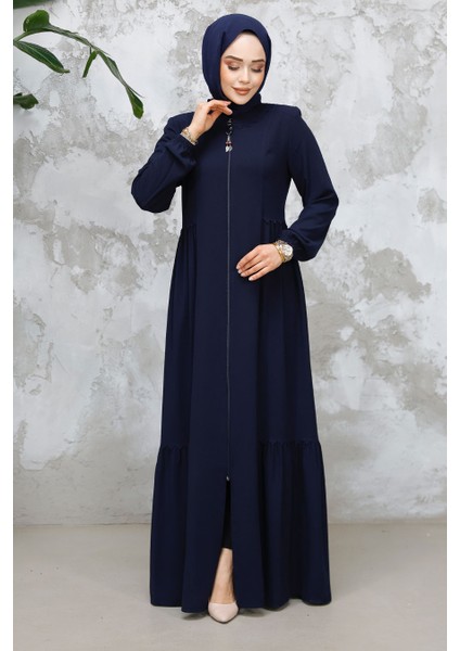 Fermuarlı Lacivert Tesettür Abaya 8133L fiyatları