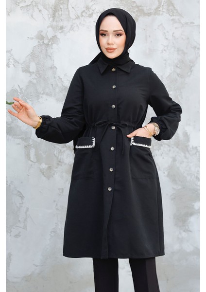 Düğmeli Siyah Tesettür Kap 91781S fiyatları