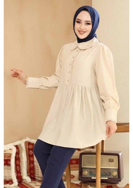 Bebe Yaka Bej Tesettür Tunik 40691BEJ