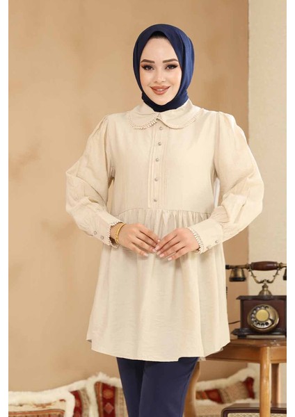 Bebe Yaka Bej Tesettür Tunik 40691BEJ modelleri