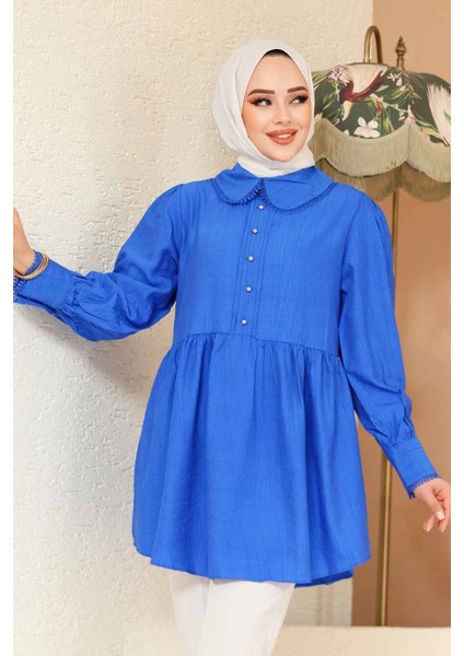 Bebe Yaka Sax Mavisi Tesettür Tunik 40691SX fiyatları