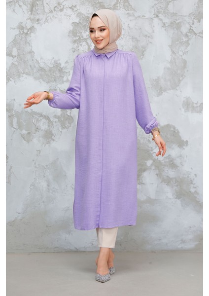 Düğmeli Lila Tesettür Tunik 41401LILA