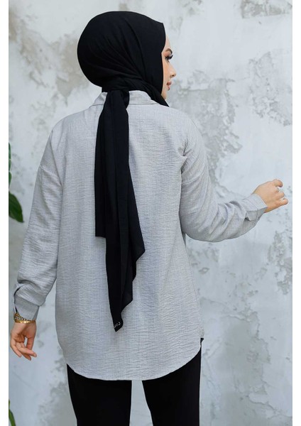 Boncuk Işlemeli Gri Tesettür Gömlek 45280GR modelleri