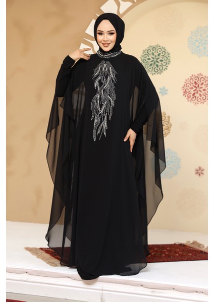 Panço Detaylı Siyah Tesettür Abaya 25914S
