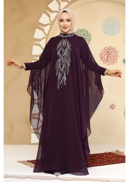 Panço Detaylı Koyu Mor Tesettür Abaya 25914KMOR fiyatları