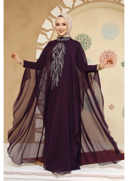 Panço Detaylı Koyu Mor Tesettür Abaya 25914KMOR modelleri