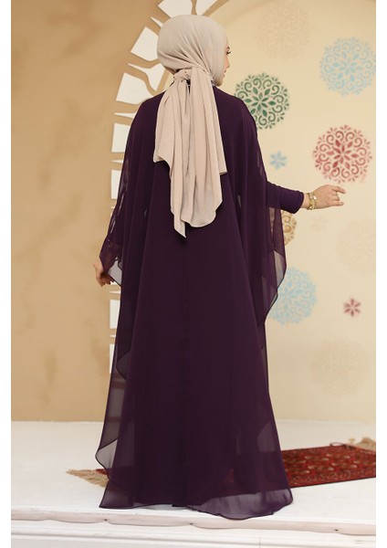 Panço Detaylı Koyu Mor Tesettür Abaya 25914KMOR fırsatları