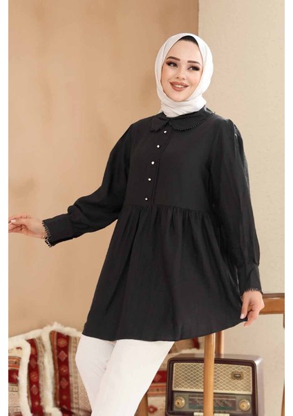 Bebe Yaka Siyah Tesettür Tunik 40691S