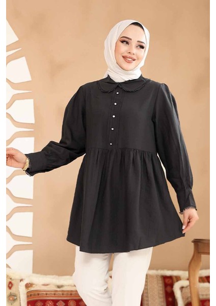 Bebe Yaka Siyah Tesettür Tunik 40691S fırsatları