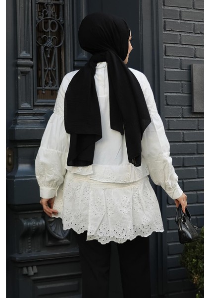 Güpürlü Beyaz Tesettür Tunik 14221B modelleri
