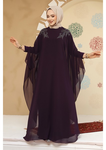 Panço Detaylı Mürdüm Tesettür Abaya 25908MU fiyatları