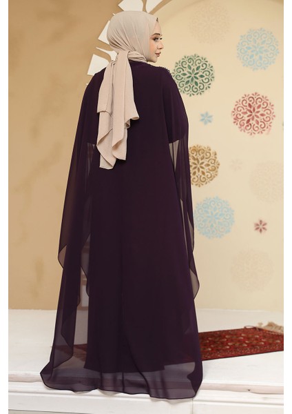 Panço Detaylı Mürdüm Tesettür Abaya 25908MU fırsatları
