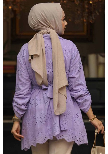 Güpürlü Lila Tesettür Tunik 14252LILA