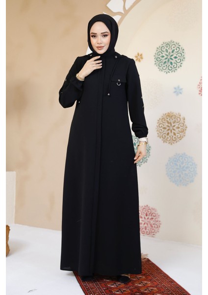 Fermuarlı Siyah Tesettür Abaya 61363S