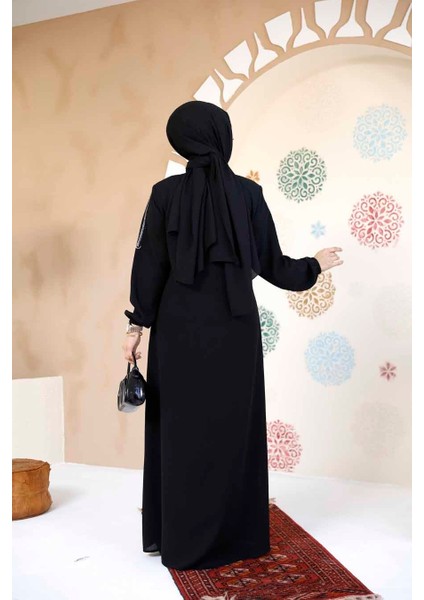 Fermuarlı Siyah Tesettür Abaya 61363S