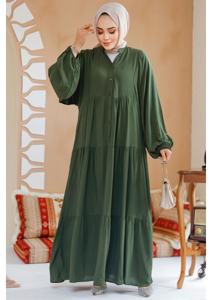 Kat Piliseli Haki Tesettür Elbise 20612HK fiyatları