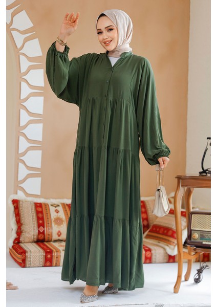 Kat Piliseli Haki Tesettür Elbise 20612HK modelleri