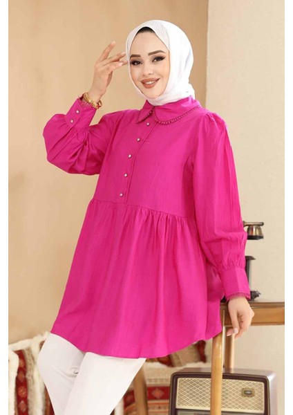 Bebe Yaka Fuşya Tesettür Tunik 40691FU