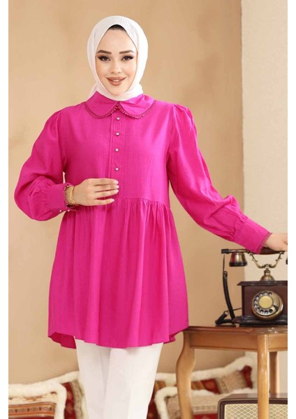 Bebe Yaka Fuşya Tesettür Tunik 40691FU fiyatları