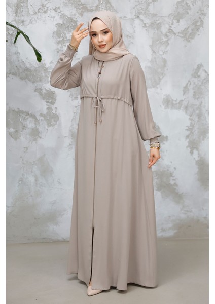 Fermuarlı Bej Tesettür Abaya 81291BEJ