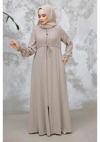 Fermuarlı Bej Tesettür Abaya 81291BEJ