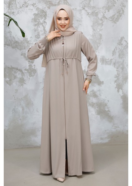Fermuarlı Bej Tesettür Abaya 81291BEJ