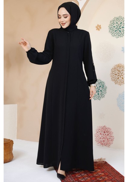 Fermuarlı Siyah Tesettür Abaya 61364S