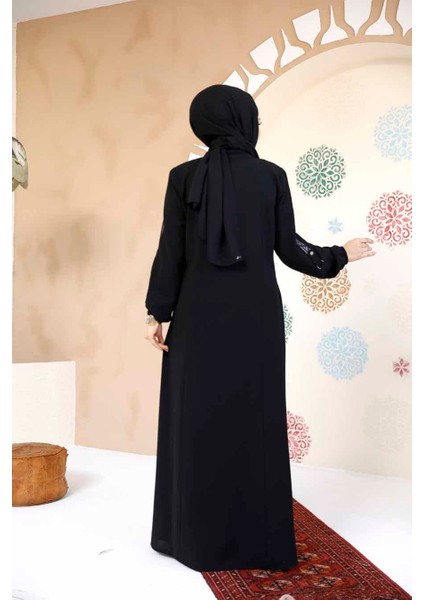 Fermuarlı Siyah Tesettür Abaya 61364S