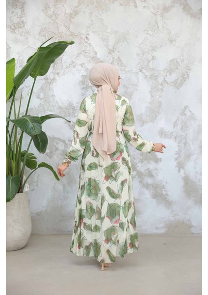 Desenli Haki Tesettür Elbise 344601HK fırsatları