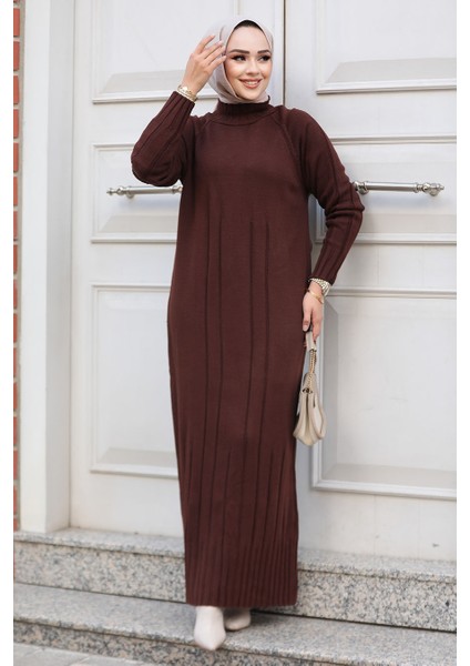 Kahverengi Tesettür Triko Elbise 31230KH fiyatları
