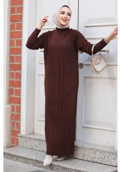 Kahverengi Tesettür Triko Elbise 31230KH modelleri