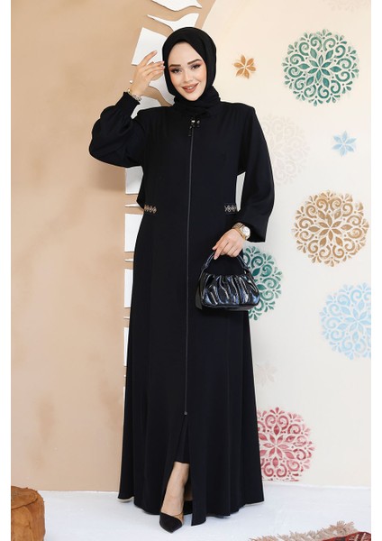 Fermuarlı Siyah Tesettür Abaya 8104S fiyatları