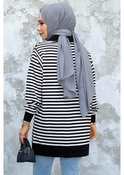 Çizgili Ekru Tesettür Triko Tunik 65904E modelleri