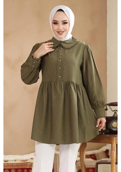 Bebe Yaka Haki Tesettür Tunik 40691HK