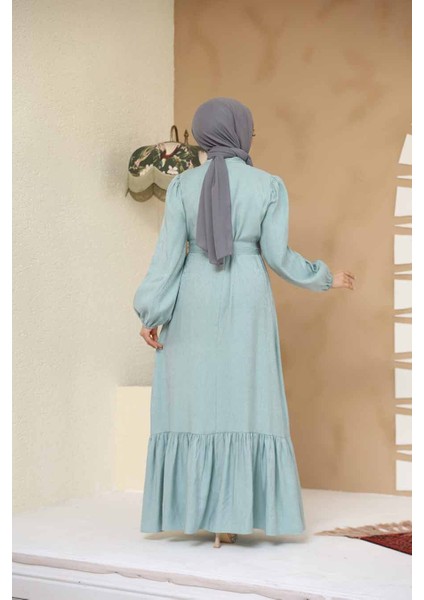 Taş Detaylı Mint Tesettür Jakar Elbise 23891MINT fırsatları