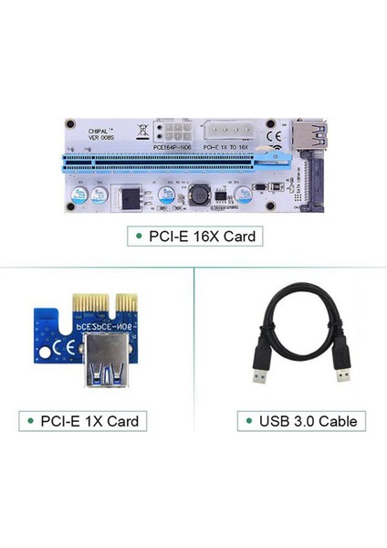 6 Adet VER008S 3 In 1 Molex 4pin Sata 6pın Pcıe Pcı-E Pcı Express Yükseltici Kart 1x Ila 16X USB 3.0 Kablosu Madencilik Için (Yurt Dışından)