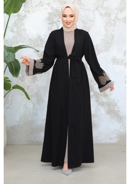 Nakış Desenli Siyah Tesettür Abaya Takım 29128S
